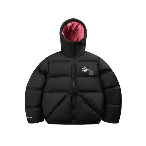 Black Hooded Puffer Jacket With Contrast Lining — merchant catalogue photo