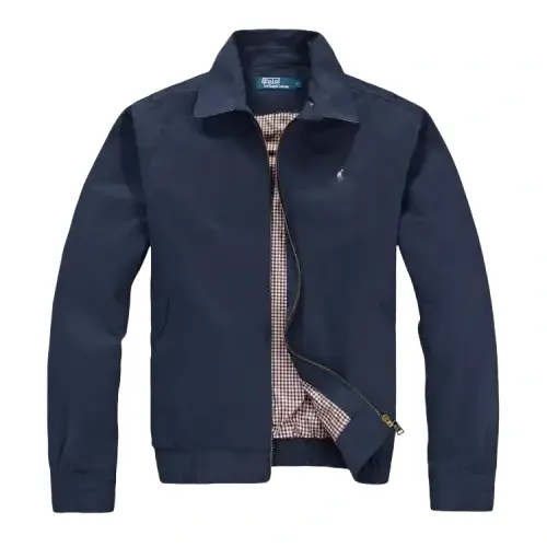 Navy Zip-Up Harrington Jacket With Check Lining — merchant catalogue photo