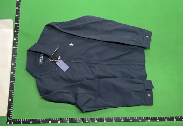 Navy Zip-Up Harrington Jacket With Check Lining — warehouse QC photo 6