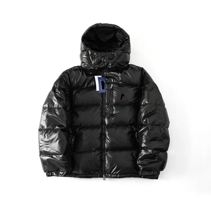 Black Glossy Hooded Puffer Jacket (Blue) — merchant catalogue photo