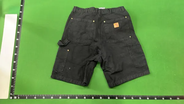 Denim Carpenter Shorts With Utility Pockets (Green) — warehouse QC photo 3