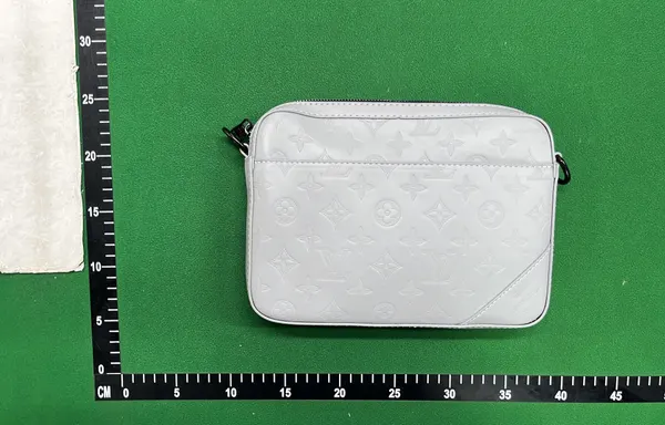 White Embossed Monogram Crossbody Bag With Pouch — warehouse QC photo 1