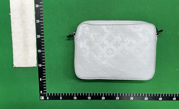 White Embossed Monogram Crossbody Bag With Pouch — warehouse QC photo 2