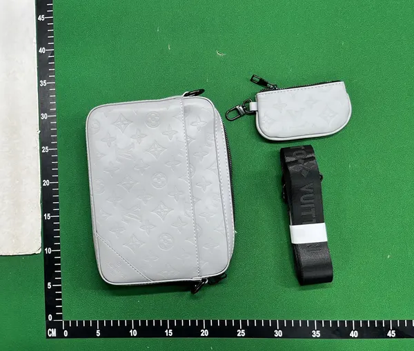 White Embossed Monogram Crossbody Bag With Pouch — warehouse QC photo 3