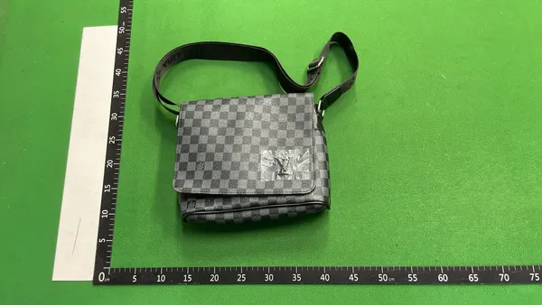 Black Monogram Print Flap Messenger Bag — warehouse QC photo 1