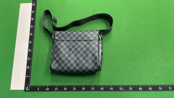 Black Monogram Print Flap Messenger Bag — warehouse QC photo 2