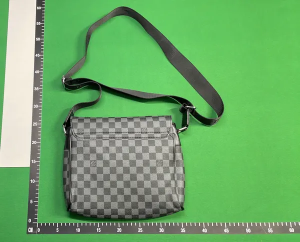 Black Monogram Print Flap Messenger Bag — warehouse QC photo 5