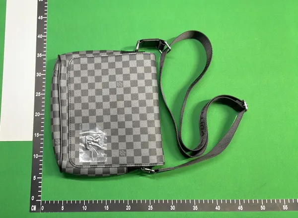 Black Monogram Print Flap Messenger Bag — warehouse QC photo 6