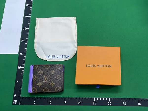 Brown Monogram Bifold Wallet With Purple Panel — warehouse QC photo 3