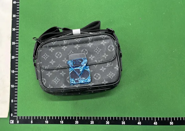 Black Monogram Canvas Crossbody Messenger Bag — warehouse QC photo 1