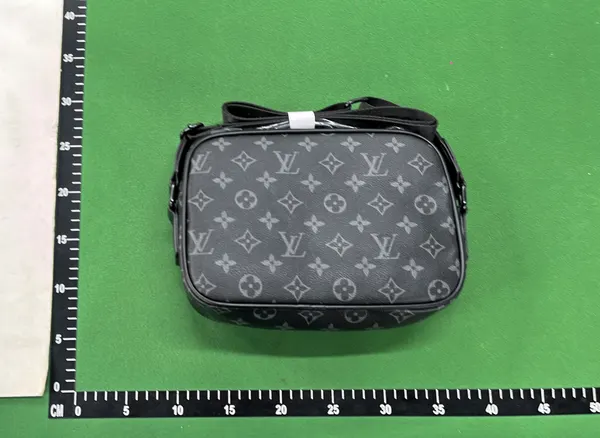 Black Monogram Canvas Crossbody Messenger Bag — warehouse QC photo 2