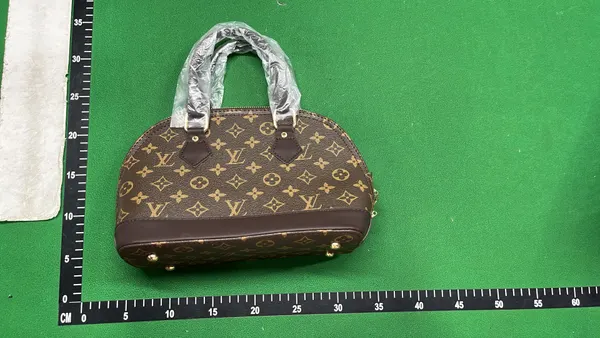 Brown Checkerboard Dome Handbag With Top Handles — warehouse QC photo 2