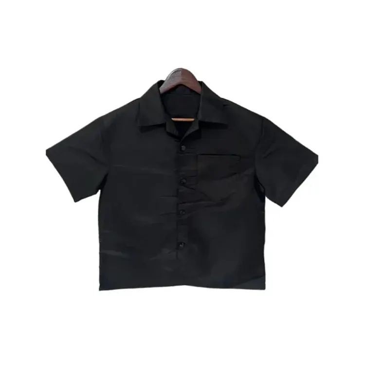 Black Boxy Short-Sleeve Camp Collar Shirt — merchant catalogue photo