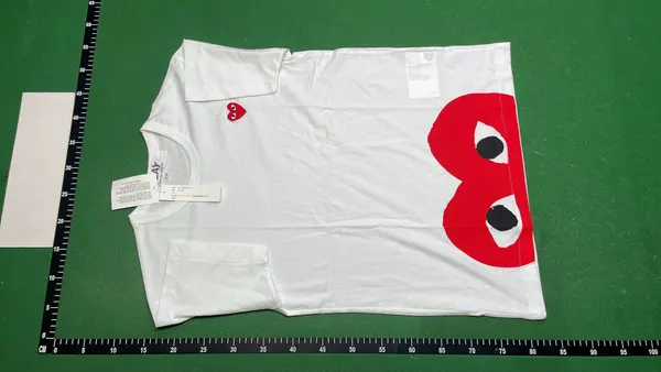 White Cotton Tee With Red Heart Print — warehouse QC photo 6