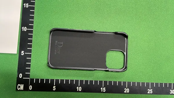 Beige Monogram Fabric Phone Case — warehouse QC photo 2