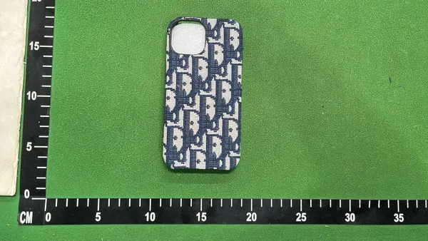 Beige Monogram Fabric Phone Case — warehouse QC photo 4