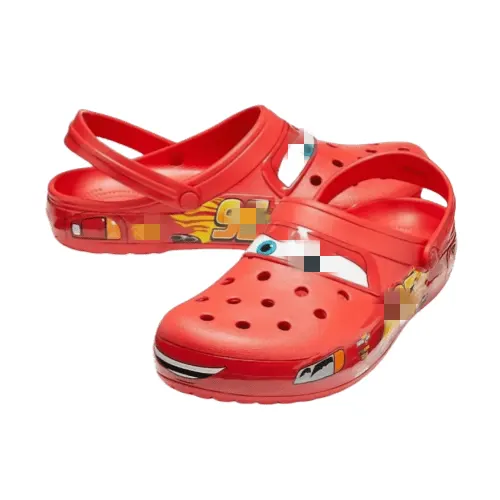 Red Foam Clogs With Cartoon Race Car Graphic — merchant catalogue photo