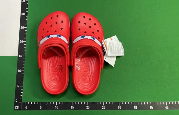 Red Foam Clogs With Cartoon Race Car Graphic — warehouse QC photo 1
