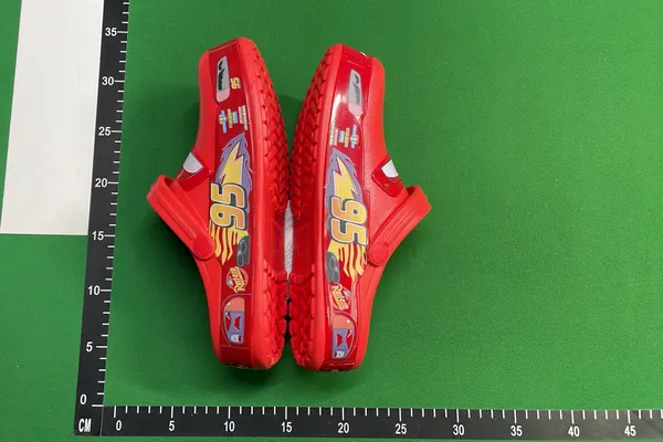 Red Foam Clogs With Cartoon Race Car Graphic — warehouse QC photo 3