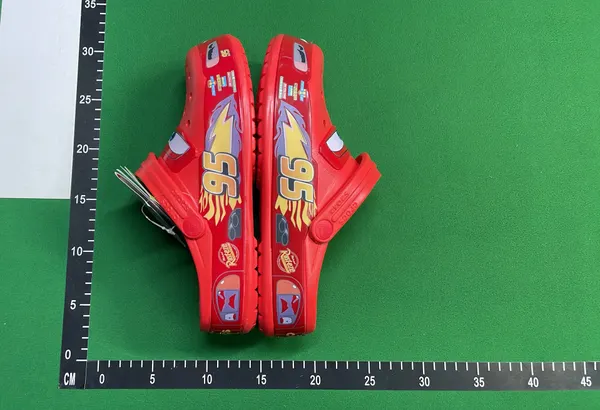 Red Foam Clogs With Cartoon Race Car Graphic — warehouse QC photo 4