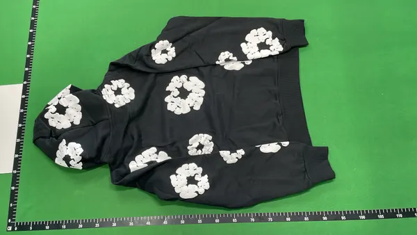 Floral Wreath Print Hooded Sweatshirt Set (Green) — warehouse QC photo 3