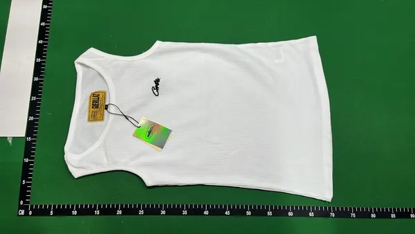 White Ribbed Tank Top With Script Embroidery — warehouse QC photo 2
