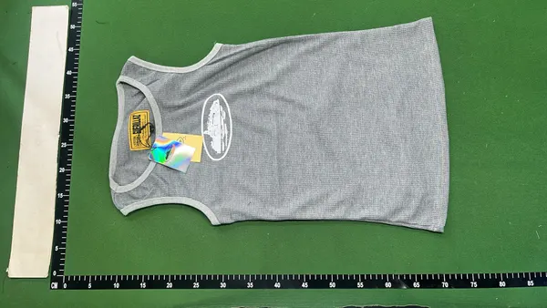 White Ribbed Tank Top With Script Embroidery — warehouse QC photo 6