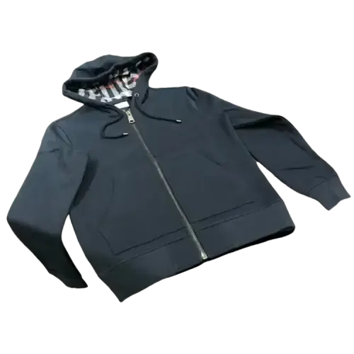 Grey Zip-Up Hoodie With Check-Lined Hood — merchant catalogue photo