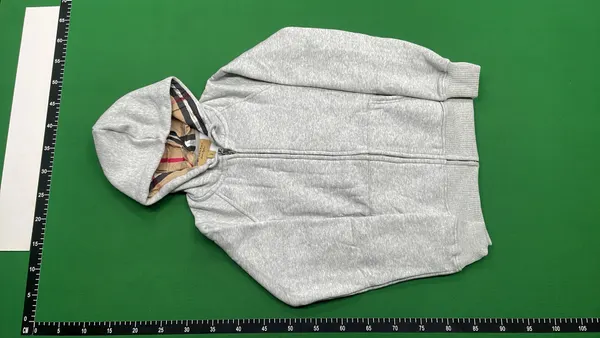 Grey Zip-Up Hoodie With Check-Lined Hood — warehouse QC photo 2