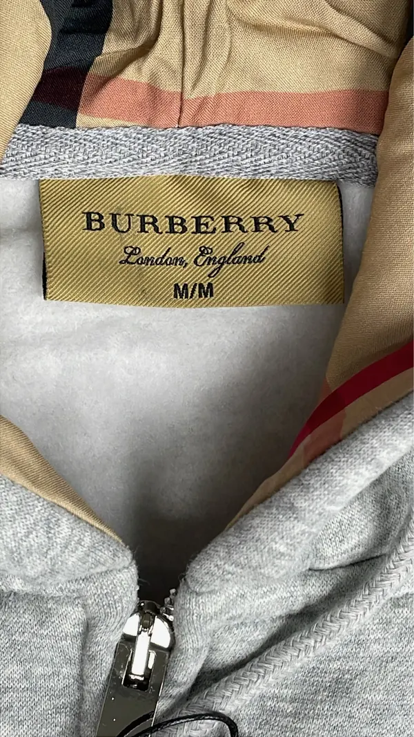 Grey Zip-Up Hoodie With Check-Lined Hood — warehouse QC photo 5