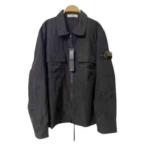 Black Crinkle Nylon Zip Overshirt Jacket — merchant catalogue photo