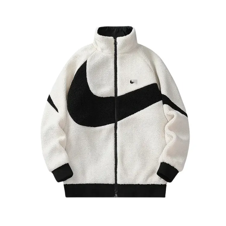 Cream Sherpa Fleece Jacket With Curved Contrast Panel — merchant catalogue photo
