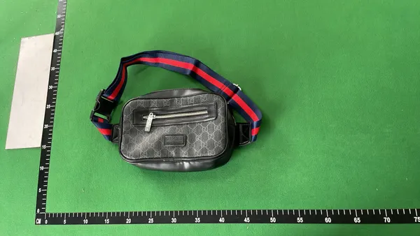Black Monogram Canvas Belt Bag With Striped Strap — warehouse QC photo 1