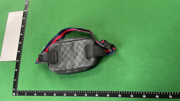 Black Monogram Canvas Belt Bag With Striped Strap — warehouse QC photo 2