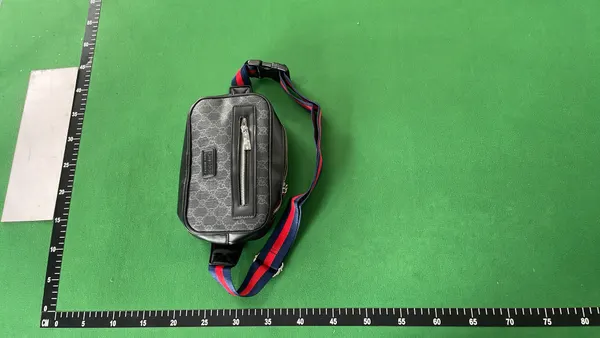 Black Monogram Canvas Belt Bag With Striped Strap — warehouse QC photo 3