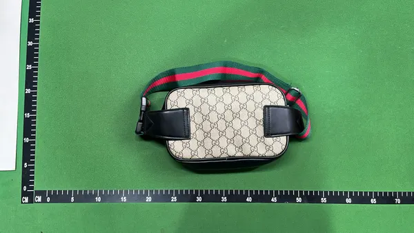 Black Monogram Canvas Belt Bag With Striped Strap — warehouse QC photo 5