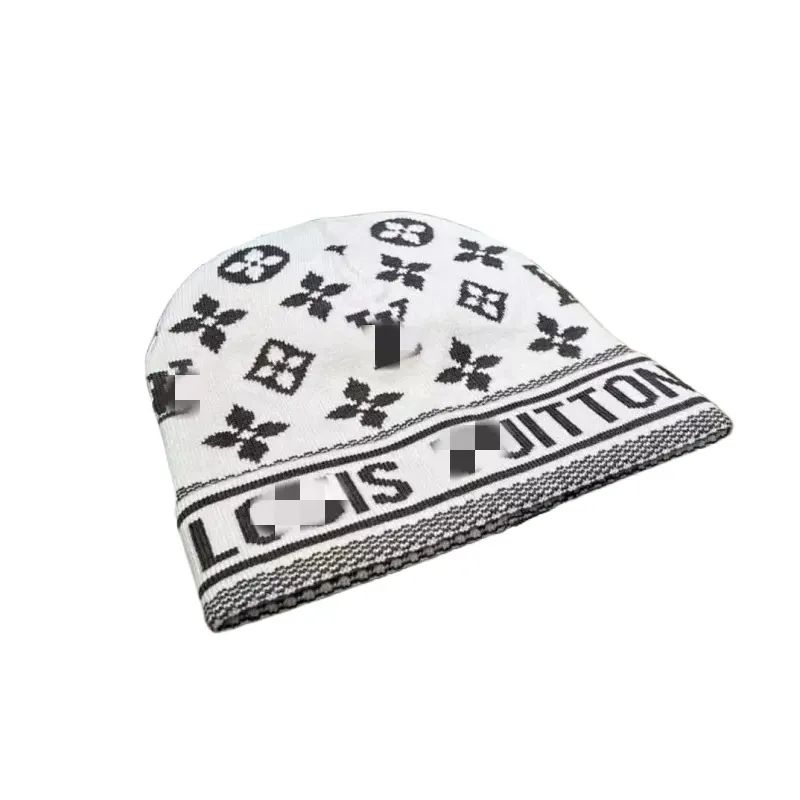 Knit Beanie With Allover Floral Jacquard Pattern (White) — merchant catalogue photo