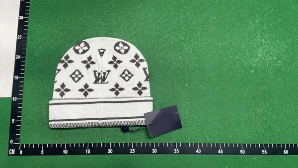 Knit Beanie With Allover Floral Jacquard Pattern (White) — warehouse QC photo 2