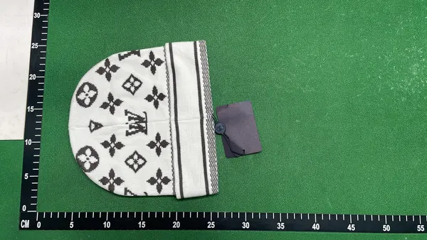 Knit Beanie With Allover Floral Jacquard Pattern (White) — warehouse QC photo 3