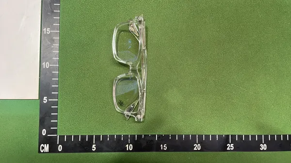 Clear Square Frame Eyeglasses With Gold Accents — warehouse QC photo 1