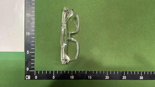 Clear Square Frame Eyeglasses With Gold Accents — warehouse QC photo 2