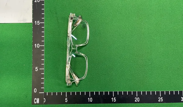 Clear Square Frame Eyeglasses With Gold Accents — warehouse QC photo 6