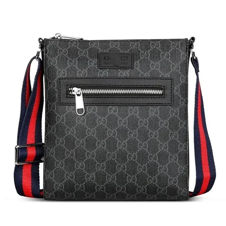 Black Monogram Crossbody Bag With Striped Strap — merchant catalogue photo