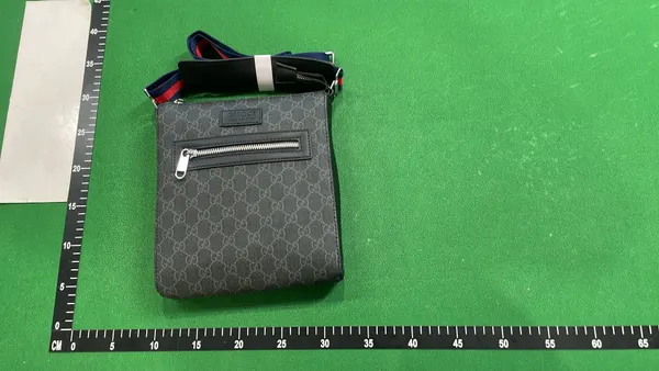 Black Monogram Crossbody Bag With Striped Strap — warehouse QC photo 1