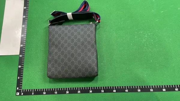 Black Monogram Crossbody Bag With Striped Strap — warehouse QC photo 2