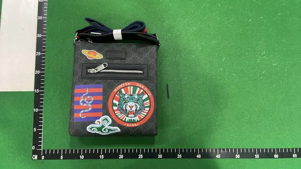 Black Monogram Crossbody Bag With Striped Strap — warehouse QC photo 4