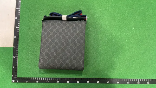 Black Monogram Crossbody Bag With Striped Strap — warehouse QC photo 5