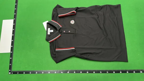Black Polo Shirt With Striped Collar Trim — warehouse QC photo 2