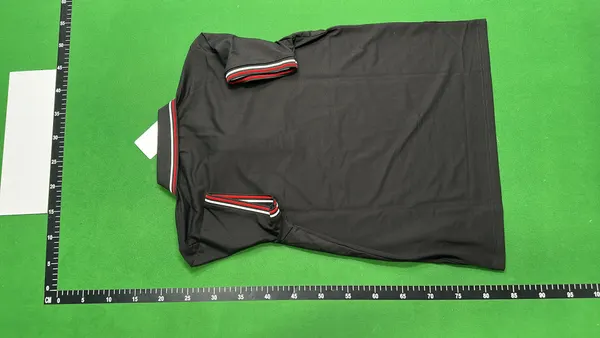 Black Polo Shirt With Striped Collar Trim — warehouse QC photo 3