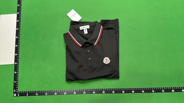 Black Polo Shirt With Striped Collar Trim — warehouse QC photo 4